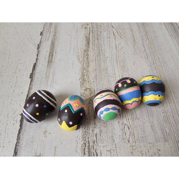 Vintage faux chocolate egg Easter spring decor set pink striped - Picture 1 of 11